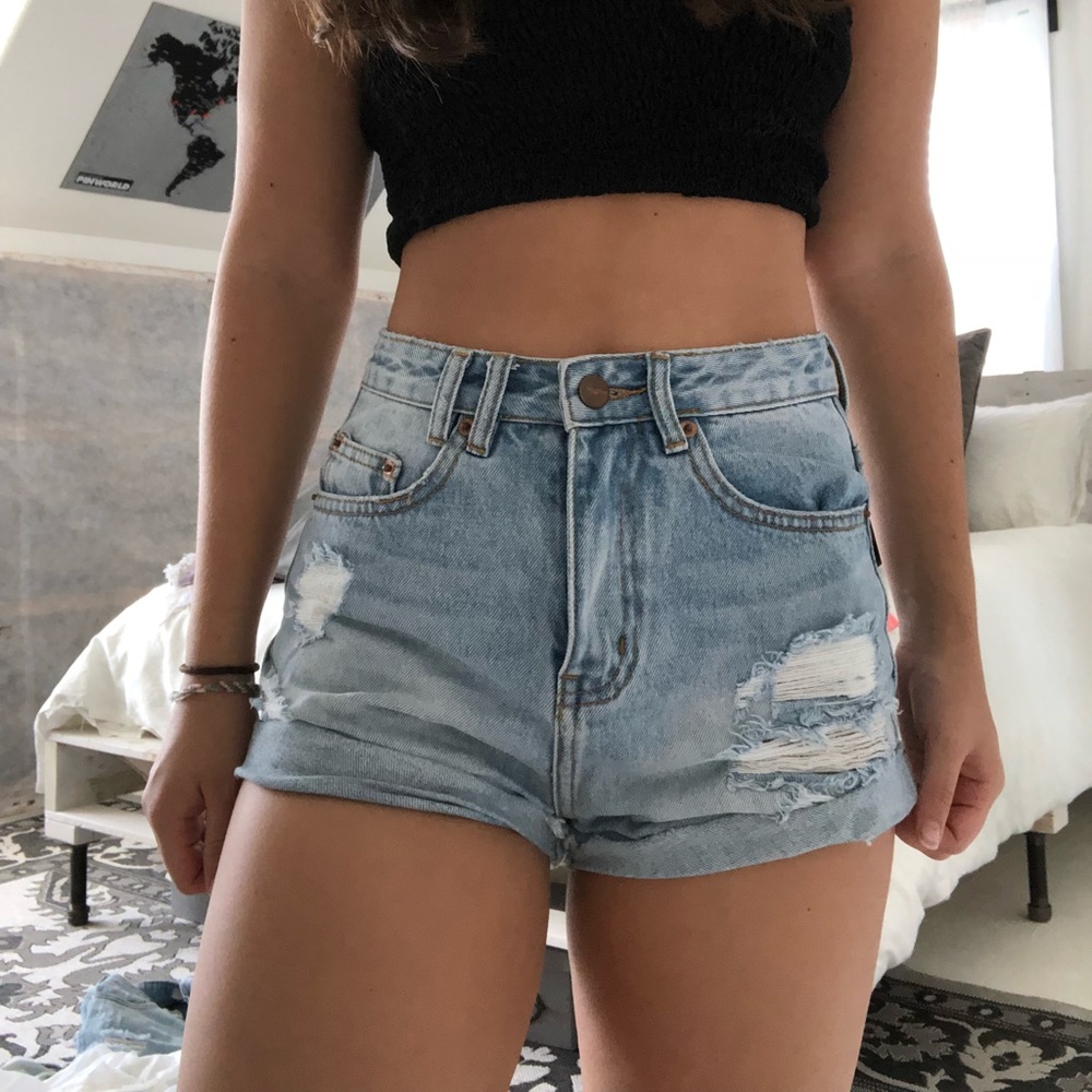 High waisted denim shorts
